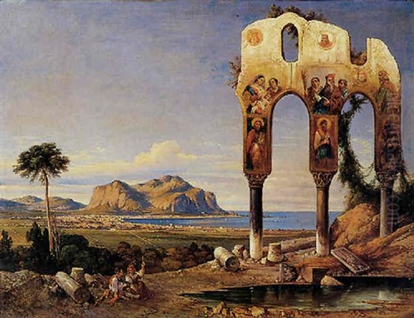 Paesaggio Palermitano Con Resti Di Una Chiesa Affrescata Oil Painting by Consalvo Carelli