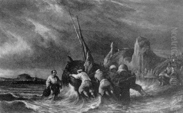 Beach Scene At Napoli Oil Painting by Consalvo Carelli