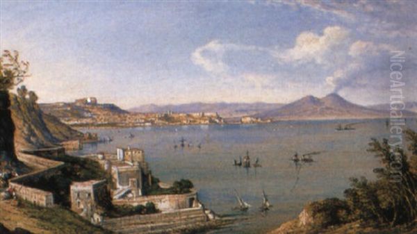 A View Of The Bay Of Naples Oil Painting by Consalvo Carelli