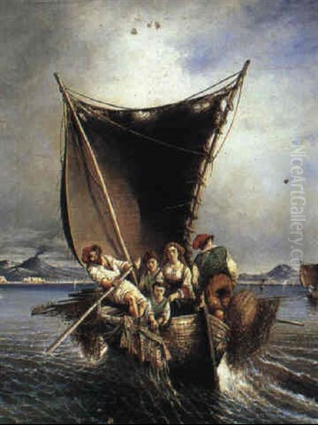 Fishermen In The Bay Of Naples Oil Painting by Consalvo Carelli