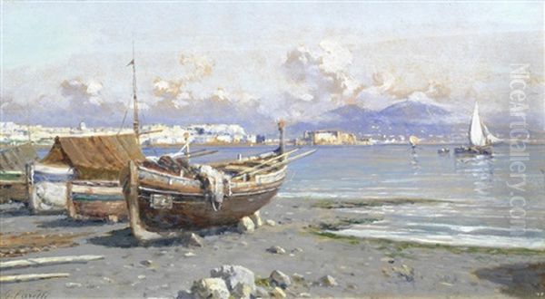 The Bay Of Naples, Italian Landscape; A Pair Oil Painting by Giuseppe Carelli