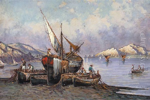 Capri Dalla Spiaggia Di Massalubrense Oil Painting by Giuseppe Carelli