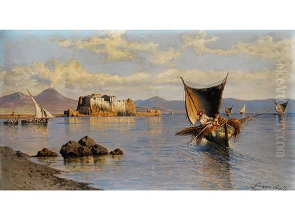 Ansicht Der Bucht Von Neapel Mit Dem Palazzo Donn'anna Oil Painting by Giuseppe Carelli