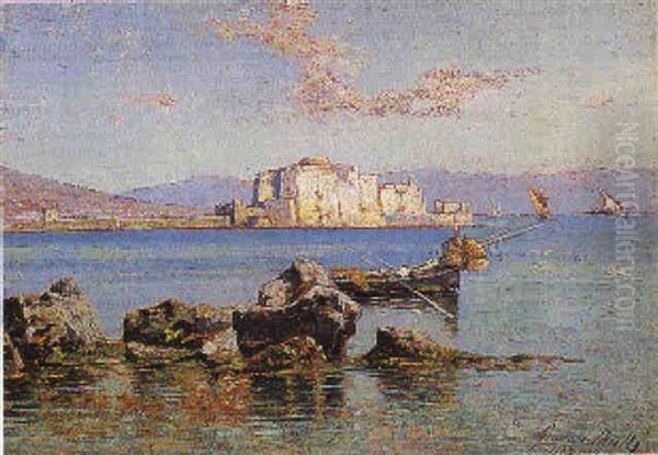 Veduta Di Napoli A Castel Dell'ovo Oil Painting by Giuseppe Carelli
