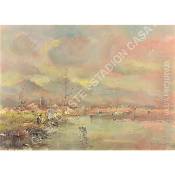 Laghetto Di Rovine Oil Painting by Vittore Antonio Cargnel