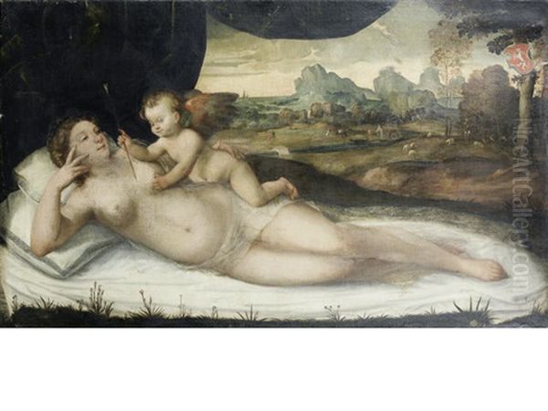 Venus And Cupid Oil Painting by Giovanni Cariani