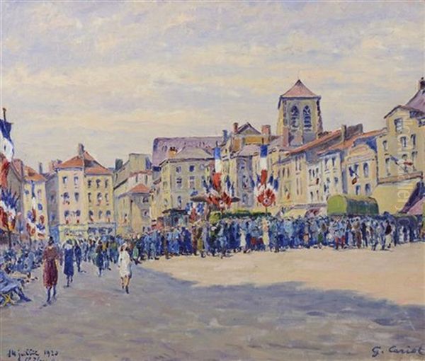 Fete Du 14 Juillet 1920 A Chalons-sur-marne Oil Painting by Gustave Cariot