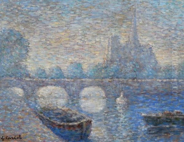 Paris, Vue De La Seine Et De Notre Dame Oil Painting by Gustave Cariot
