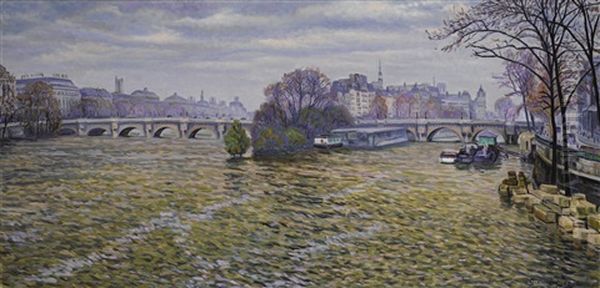 La Seine A Paris Oil Painting by Gustave Cariot