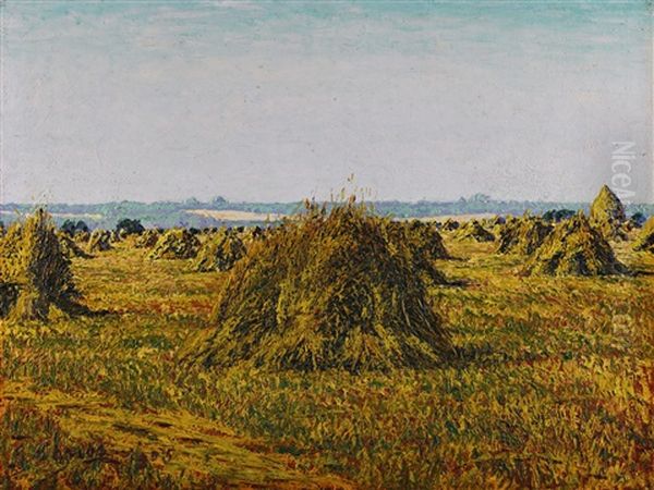 Gerbes De Ble A Perigny Oil Painting by Gustave Cariot