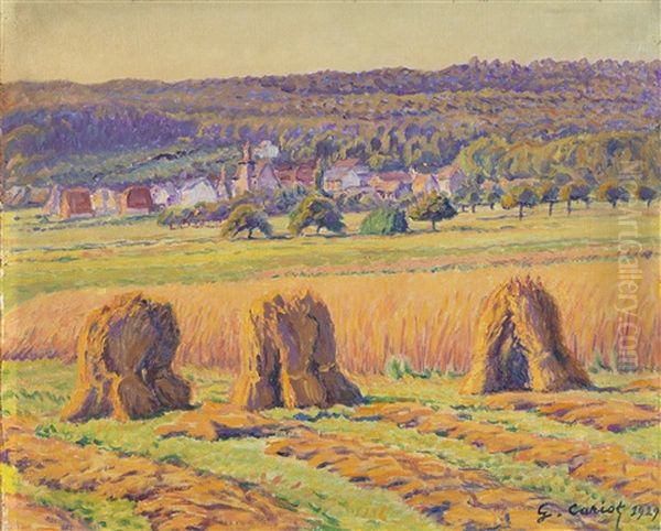 Sudfranzosische Landschaft Mit Kornpuppen Oil Painting by Gustave Cariot
