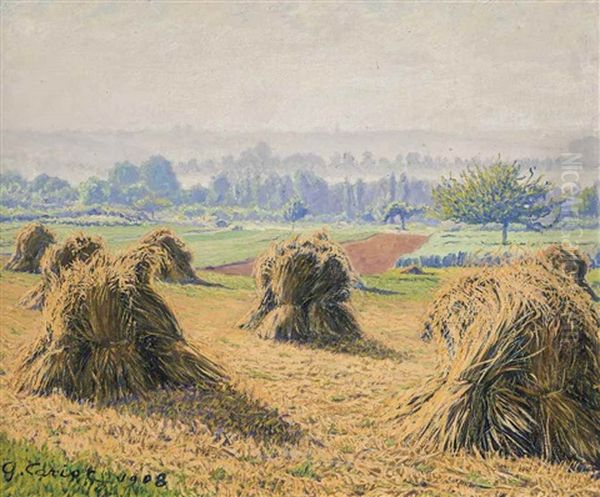 Paysage Aux Gerbes De Ble Oil Painting by Gustave Cariot