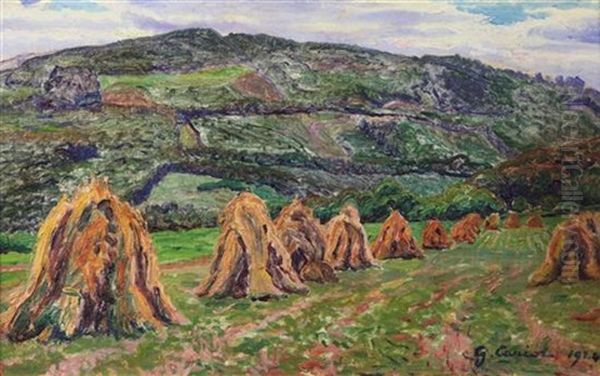 Haystacks At Moisson Oil Painting by Gustave Cariot