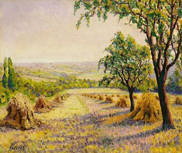 Perigny Vers Boussy Saint Antoine Seine Et Oise (moisson) Oil Painting by Gustave Cariot