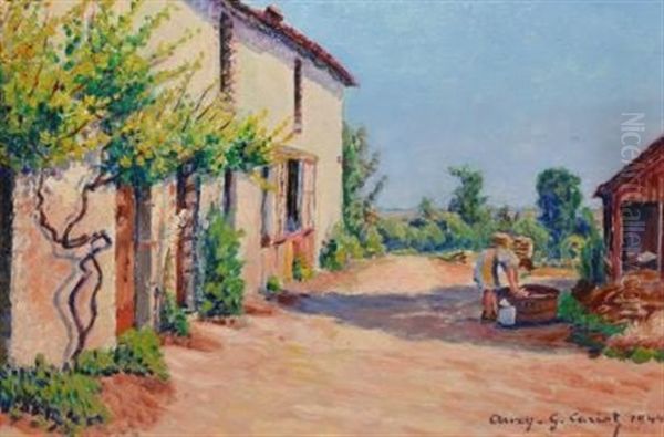 Cour De Ferme Ensoleillee, Auxy Oil Painting by Gustave Cariot