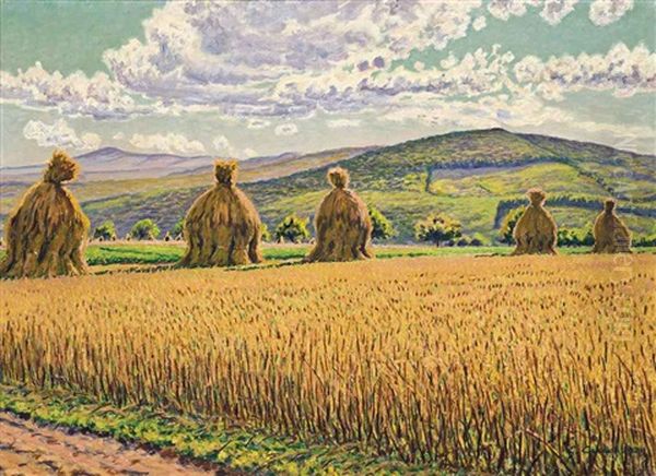 Paysage De Moisson Oil Painting by Gustave Cariot