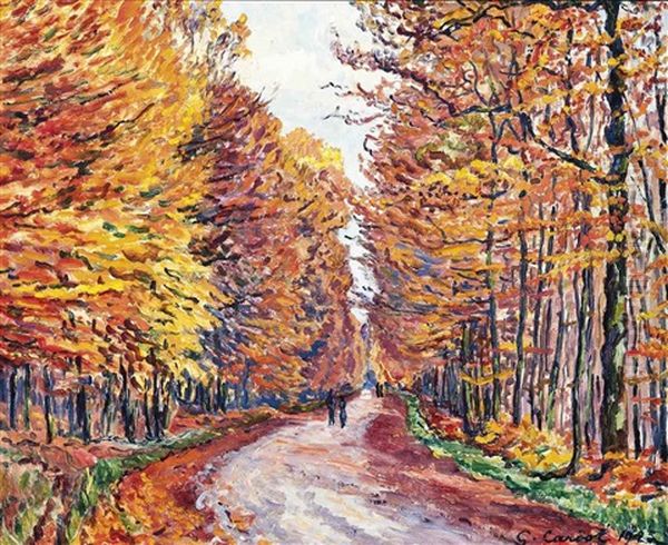 Georgenborn, La Route De Wiesbaden En Foret, Automne Oil Painting by Gustave Cariot