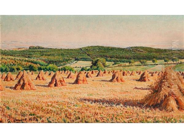 A Field Of Haystacks Oil Painting by Gustave Cariot