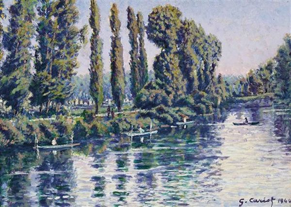 Rameurs Sur La Riviere Oil Painting by Gustave Cariot