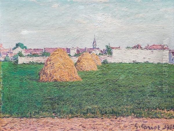 Paysage Aux Meules De Foin Oil Painting by Gustave Cariot