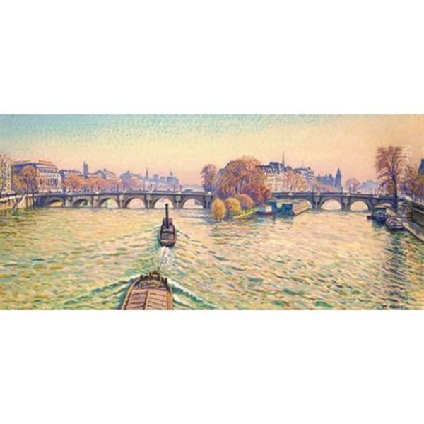 Remorqueur Sur La Seine Oil Painting by Gustave Cariot