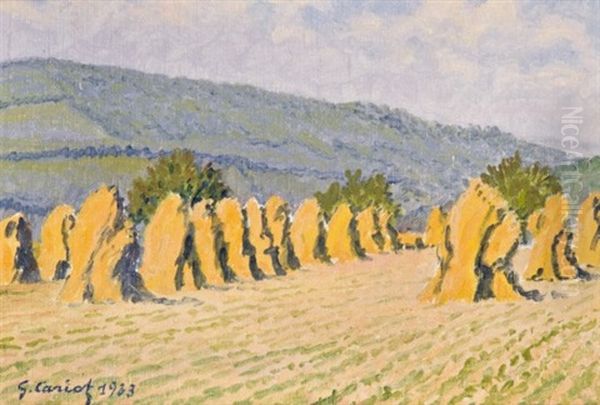 Moisson A Georgenborn, Au Fond Le Hansenkopf Oil Painting by Gustave Cariot