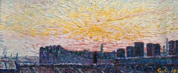 Les Toits De Paris, Ete Soleil Couchant Oil Painting by Gustave Cariot