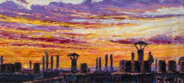 Soleil Couchant D'ete, Les Toits De Paris Oil Painting by Gustave Cariot