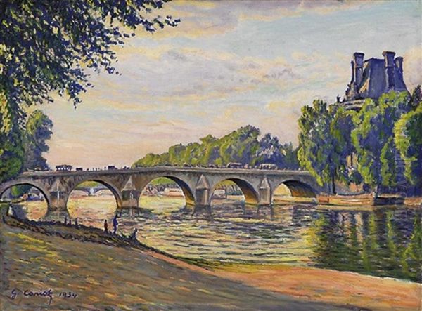 Die Pont Royal Uber Der Seine In Paris Oil Painting by Gustave Cariot