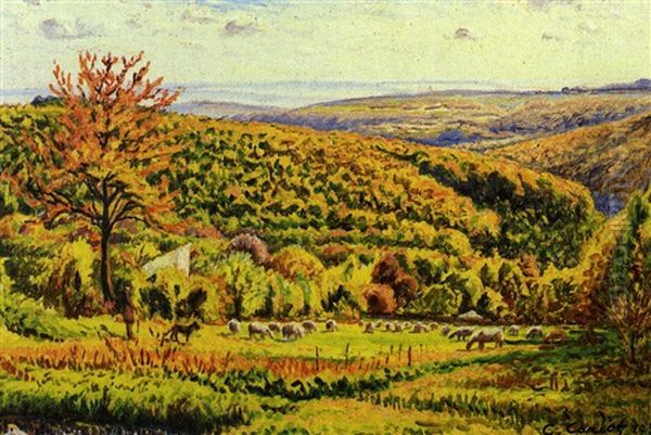 Paysage Avec Berger Et Son Troupeau Oil Painting by Gustave Cariot
