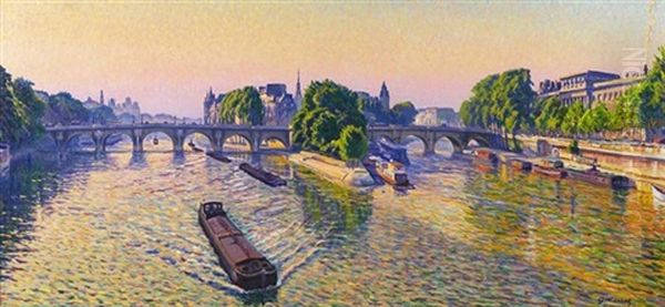 Le Pont-neuf, No. 3, Entre 7 Heures Et 8 Heures Oil Painting by Gustave Cariot
