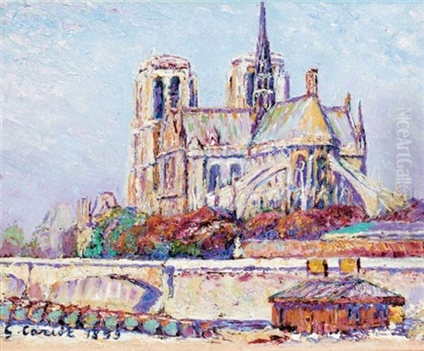 Etude De Notre-dame Et Les Heures Au Port Des Vins Oil Painting by Gustave Cariot