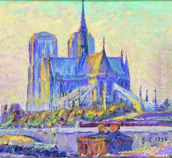 Paris, Notre-dame, Vue Du Port Aux Vins, Passee 4 Heures 1/2, Automne Oil Painting by Gustave Cariot