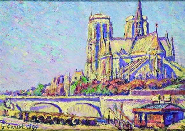 Paris, Notre-dame, Vue Du Port Aux Vins, Deux Heures, Apres-midi, Automne Oil Painting by Gustave Cariot