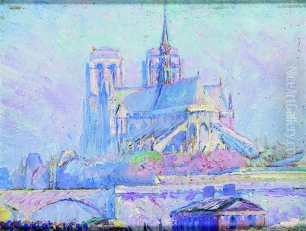 Paris, Notre-dame, Vue Du Port Aux Vins, Vers 10 H 1/2, Automne Oil Painting by Gustave Cariot
