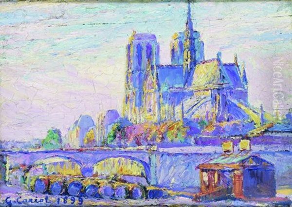 Paris, Notre-dame, Vue Du Port Aux Vins, 3 Heures 1/2 Apres-midi, Automne Oil Painting by Gustave Cariot