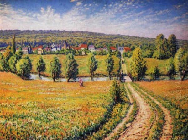 Pecheurs Sur Le Petit Pont Pres De La Riviere Oil Painting by Gustave Cariot