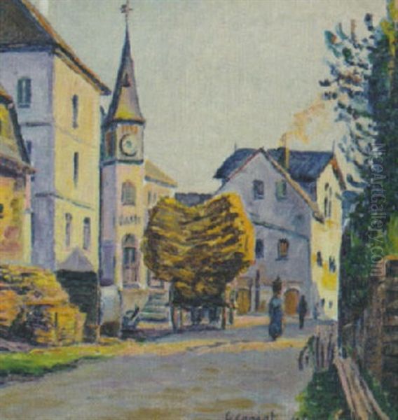Village, La Charrette De Foin Oil Painting by Gustave Cariot