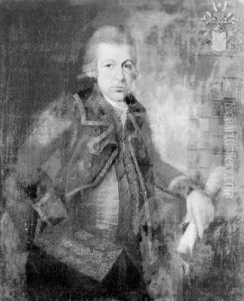 Portrait Of A Nobleman, Standing Before A Collection Of Books, Wearing A Gold Trimmed Jacket Oil Painting by Johann-Wilhelm Caris