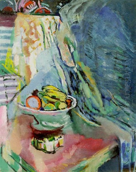 Still Life With Basket Of Fruit Oil Painting by Arthur Beecher Carles