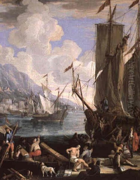 Veduta Ideale Di Porto Di Mare Oil Painting by Luca Carlevarijs