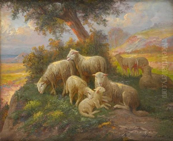 Moutons Dans Un Paysage Oil Painting by Max Carlier