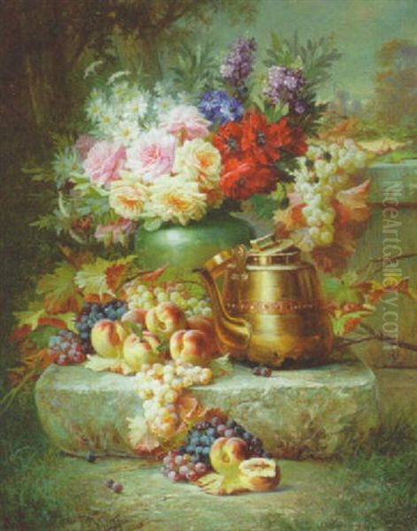 Still Life With Peaches And Kettle Oil Painting by Max Carlier
