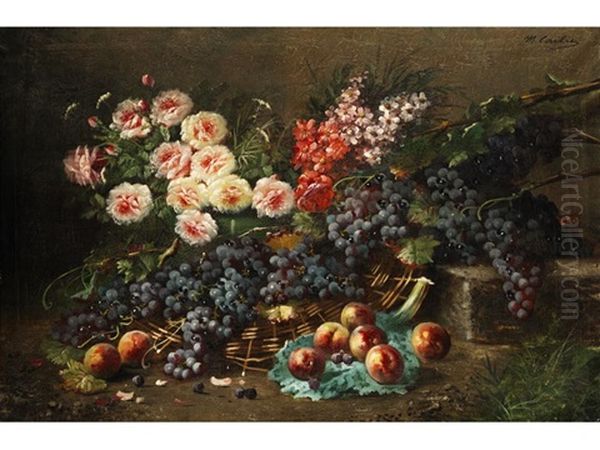 Grosses Stilleben Mit Fruchten Und Blumen Oil Painting by Modeste Carlier