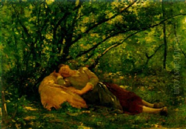 An Afternoon Nap Oil Painting by Modeste Carlier