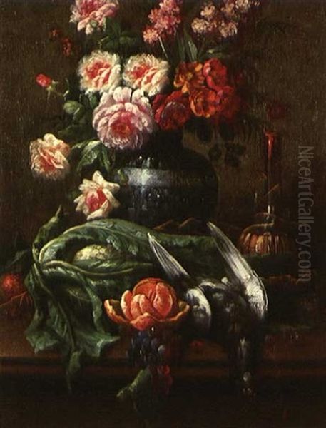 Nature Morte Aux Fleurs Et A L'orange Oil Painting by Modeste Carlier