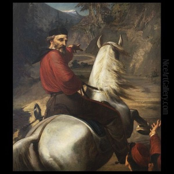 Giuseppe Garibaldi A Cavallo Oil Painting by Giulio Carlini