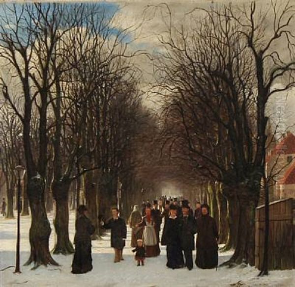 Winter Wiew From Frederiksberg Alle In Copenhagen Oil Painting by Carl Carlsen
