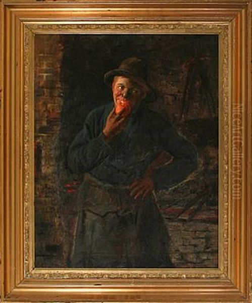 A Smith' Apprentice Eating An Apple Oil Painting by Carl Carlsen
