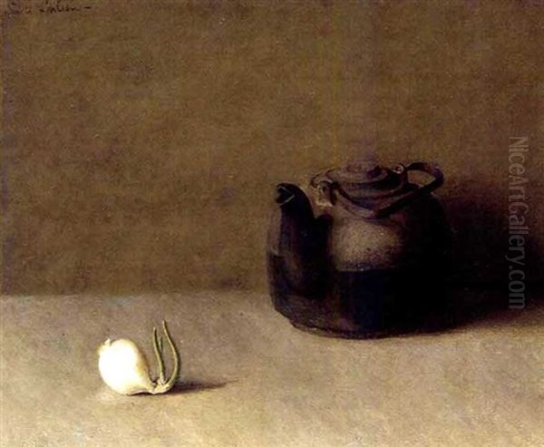 Still Life With Teapot And Onion Oil Painting by Emil Carlsen